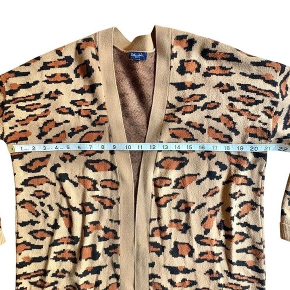 SPLENDID $168 Leopard Print Duster Cardigan, Boho Knit Sweater Tan Brown MED EUC - Picture 9 of 11